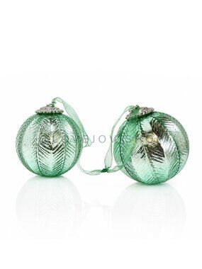 Holiday | Mercury Oversized Glass Ornaments Pair 2 | Seafoam Mint Chevron Bevel